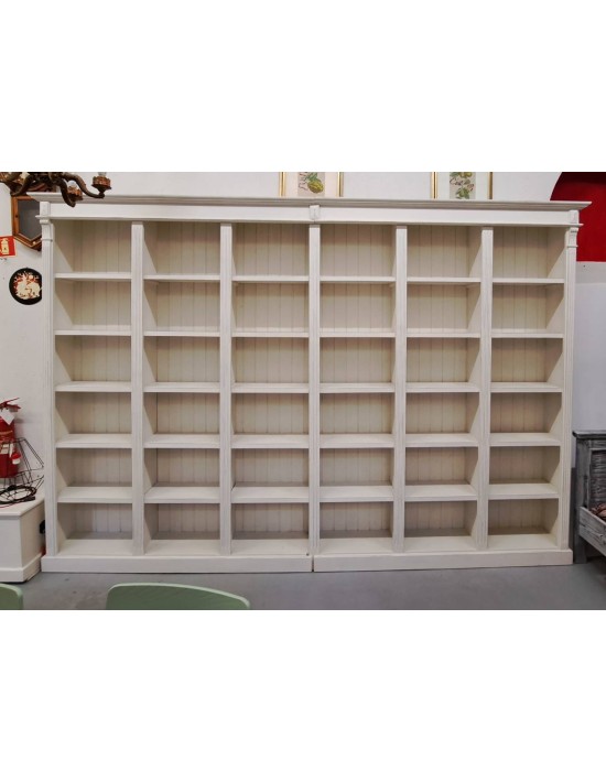 Libreria Legno Massello Di Pino Colore Bianco Finitura A Cera 360cm ...