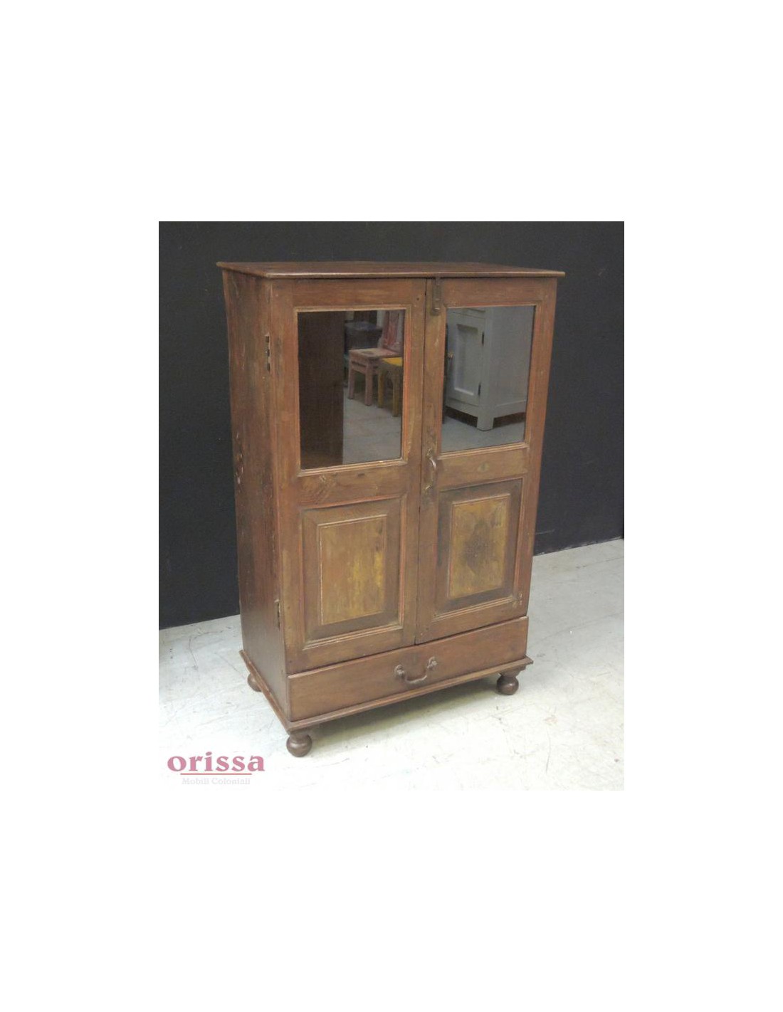 Vetrina teak con cassetto L1-N29 - Orissa Mobili Coloniali