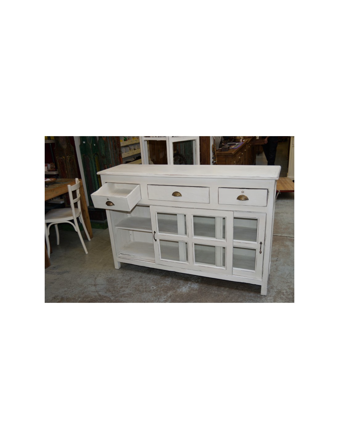 Credenza bassa bianco decapato legno massello CX125 - Orissa Mobili  Coloniali